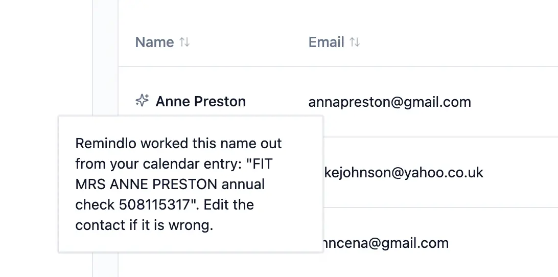 A full calendar entry title with a booking code and job description, reduced to just the customer's name